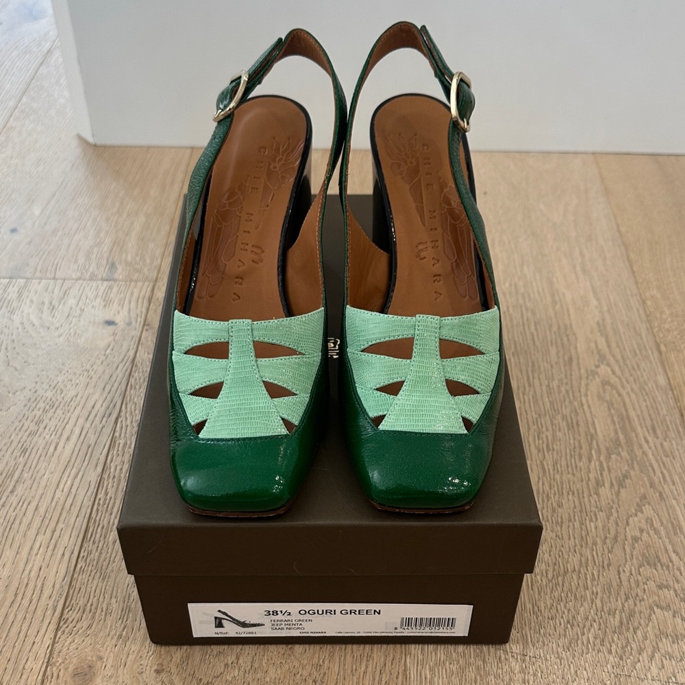 Chie Mihara Dark Green and Mint Slingback Pumps